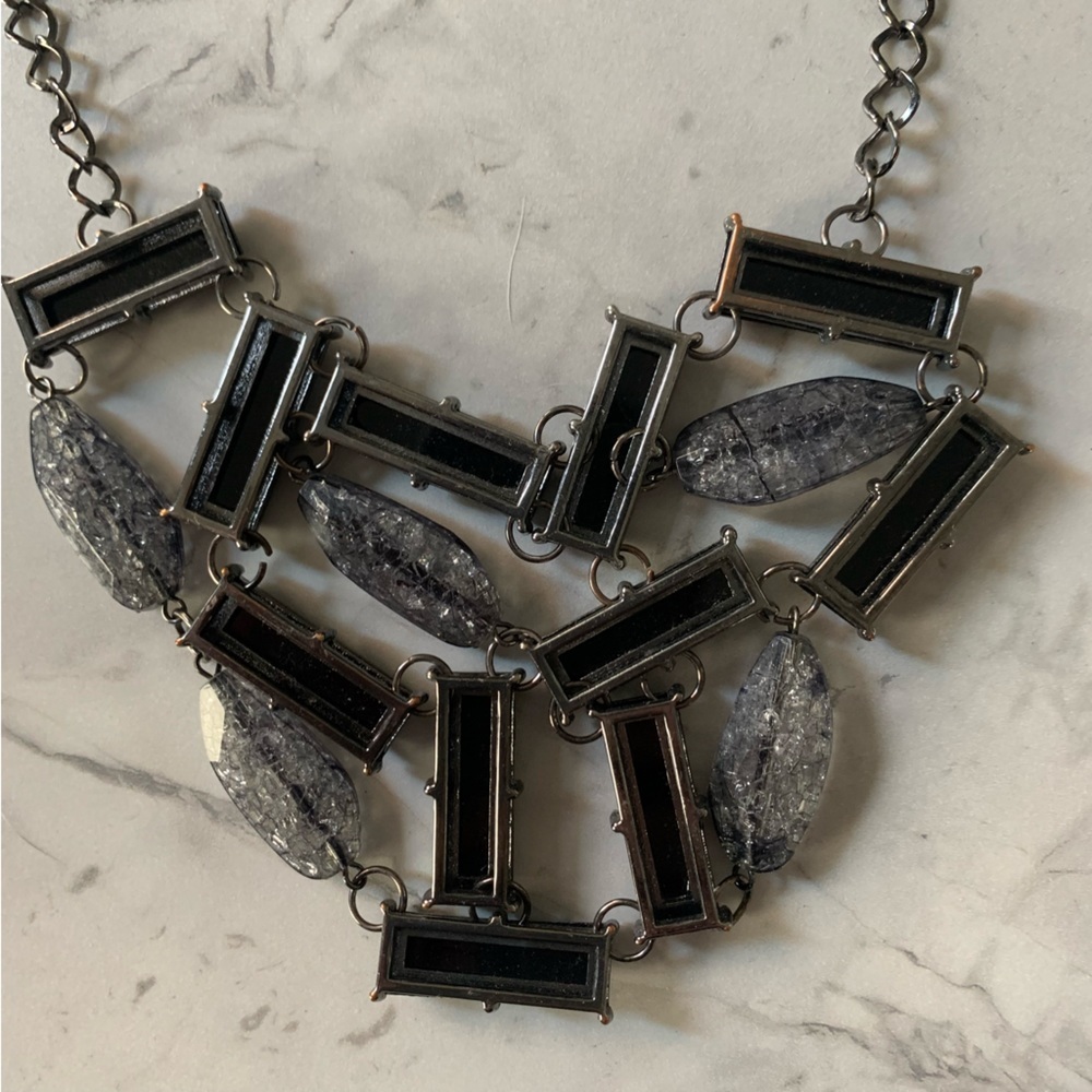 New York & Company Womens Adjustable Black and Silver Beaded Statement Necklace - Picture 5 of 8